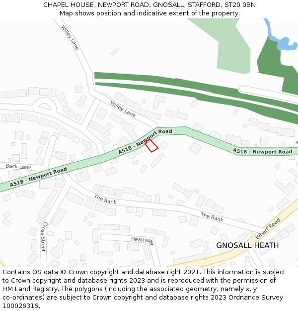 CHAPEL HOUSE, NEWPORT ROAD, GNOSALL, STAFFORD, ST20 0BN: Location map and indicative extent of plot