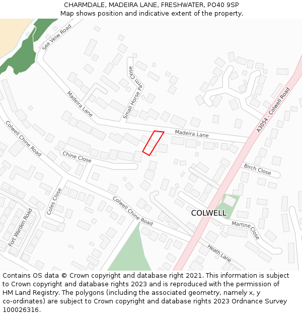 CHARMDALE, MADEIRA LANE, FRESHWATER, PO40 9SP: Location map and indicative extent of plot