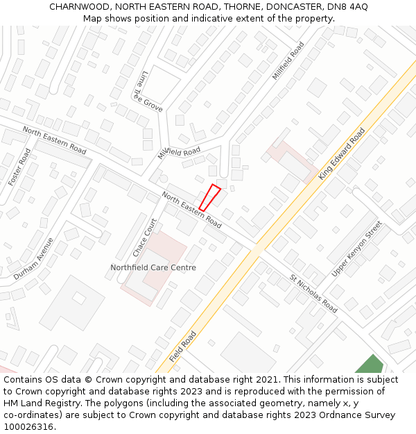 CHARNWOOD, NORTH EASTERN ROAD, THORNE, DONCASTER, DN8 4AQ: Location map and indicative extent of plot