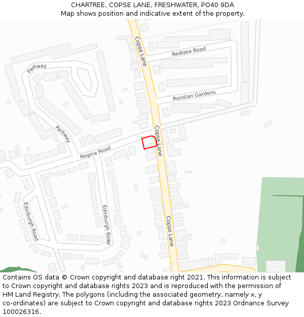 CHARTREE, COPSE LANE, FRESHWATER, PO40 9DA: Location map and indicative extent of plot