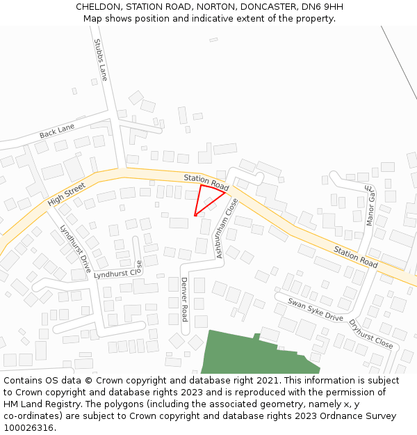 CHELDON, STATION ROAD, NORTON, DONCASTER, DN6 9HH: Location map and indicative extent of plot