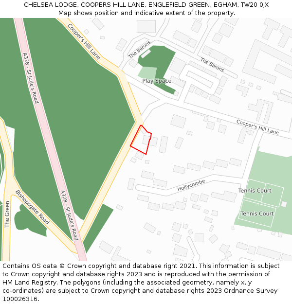 CHELSEA LODGE, COOPERS HILL LANE, ENGLEFIELD GREEN, EGHAM, TW20 0JX: Location map and indicative extent of plot