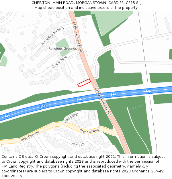 CHERITON, MAIN ROAD, MORGANSTOWN, CARDIFF, CF15 8LJ: Location map and indicative extent of plot