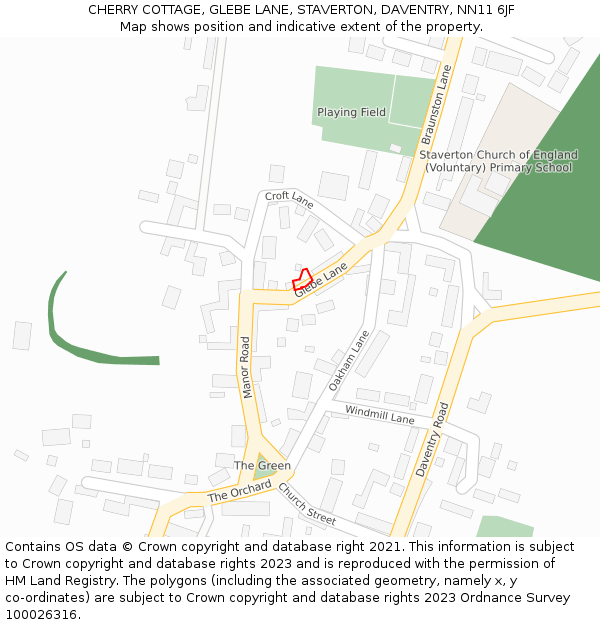 CHERRY COTTAGE, GLEBE LANE, STAVERTON, DAVENTRY, NN11 6JF: Location map and indicative extent of plot