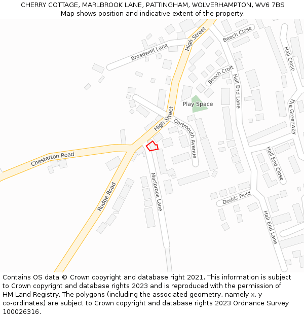 CHERRY COTTAGE, MARLBROOK LANE, PATTINGHAM, WOLVERHAMPTON, WV6 7BS: Location map and indicative extent of plot