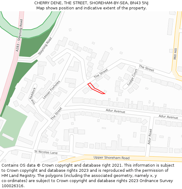 CHERRY DENE, THE STREET, SHOREHAM-BY-SEA, BN43 5NJ: Location map and indicative extent of plot