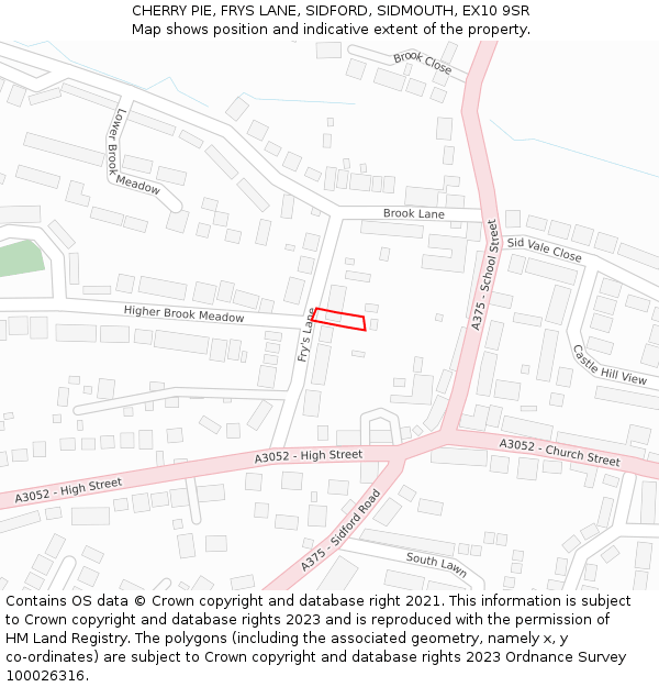 CHERRY PIE, FRYS LANE, SIDFORD, SIDMOUTH, EX10 9SR: Location map and indicative extent of plot