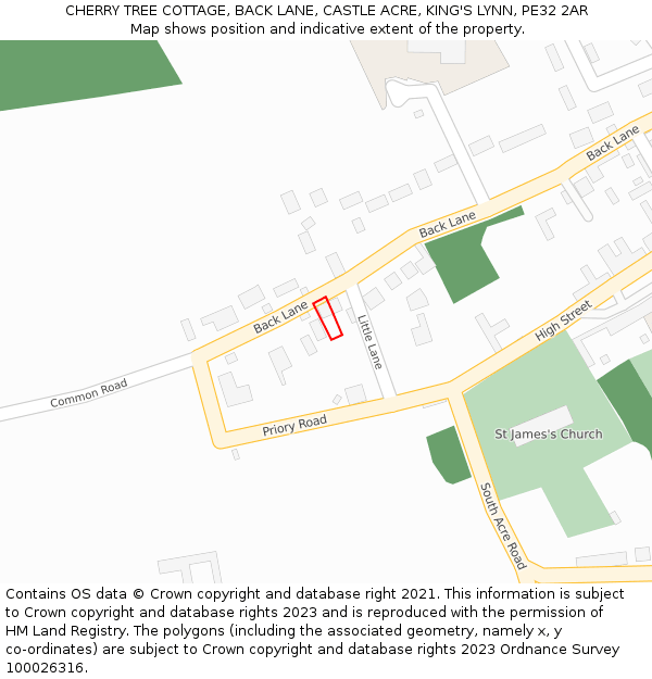 CHERRY TREE COTTAGE, BACK LANE, CASTLE ACRE, KING'S LYNN, PE32 2AR: Location map and indicative extent of plot