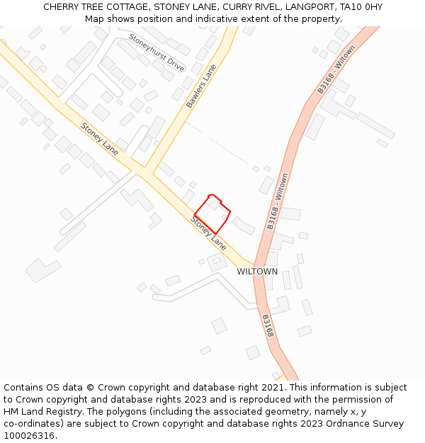 CHERRY TREE COTTAGE, STONEY LANE, CURRY RIVEL, LANGPORT, TA10 0HY: Location map and indicative extent of plot