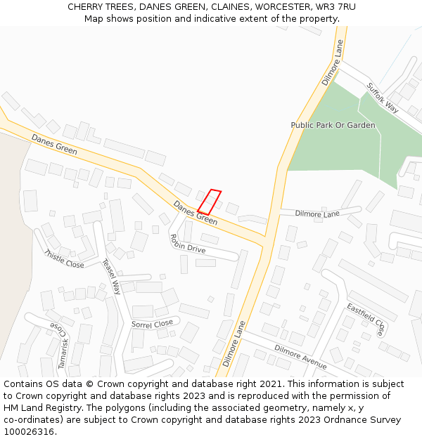 CHERRY TREES, DANES GREEN, CLAINES, WORCESTER, WR3 7RU: Location map and indicative extent of plot