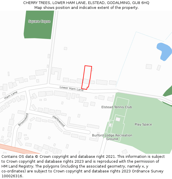 CHERRY TREES, LOWER HAM LANE, ELSTEAD, GODALMING, GU8 6HQ: Location map and indicative extent of plot
