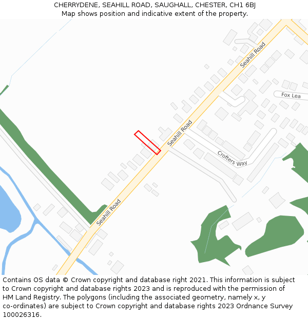 CHERRYDENE, SEAHILL ROAD, SAUGHALL, CHESTER, CH1 6BJ: Location map and indicative extent of plot