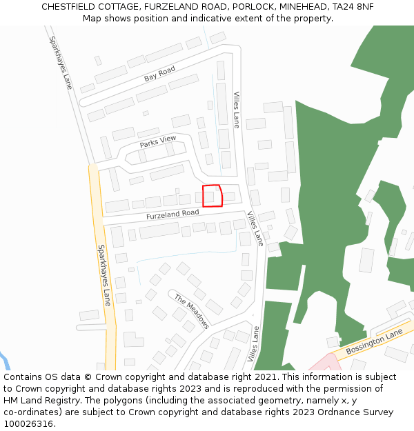 CHESTFIELD COTTAGE, FURZELAND ROAD, PORLOCK, MINEHEAD, TA24 8NF: Location map and indicative extent of plot