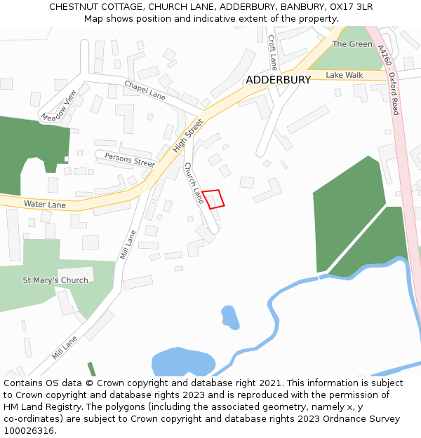 CHESTNUT COTTAGE, CHURCH LANE, ADDERBURY, BANBURY, OX17 3LR: Location map and indicative extent of plot