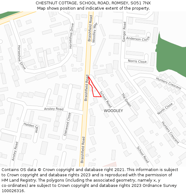 CHESTNUT COTTAGE, SCHOOL ROAD, ROMSEY, SO51 7NX: Location map and indicative extent of plot