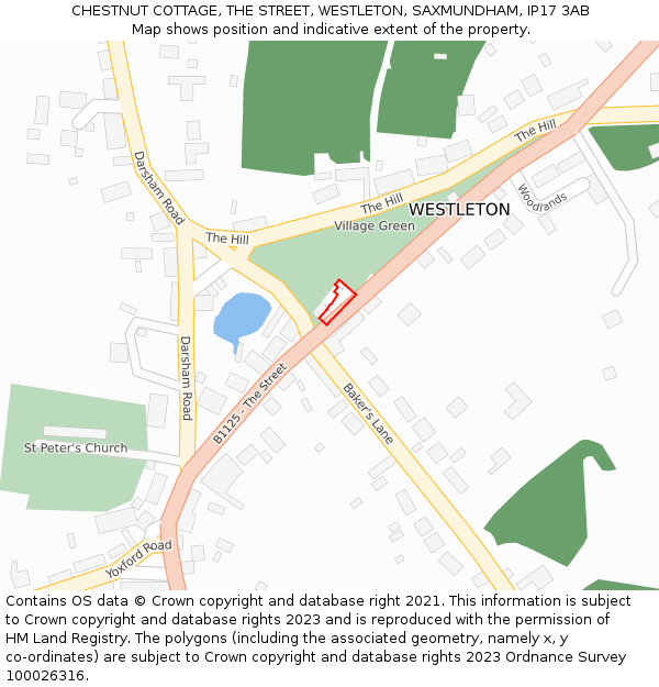 CHESTNUT COTTAGE, THE STREET, WESTLETON, SAXMUNDHAM, IP17 3AB: Location map and indicative extent of plot