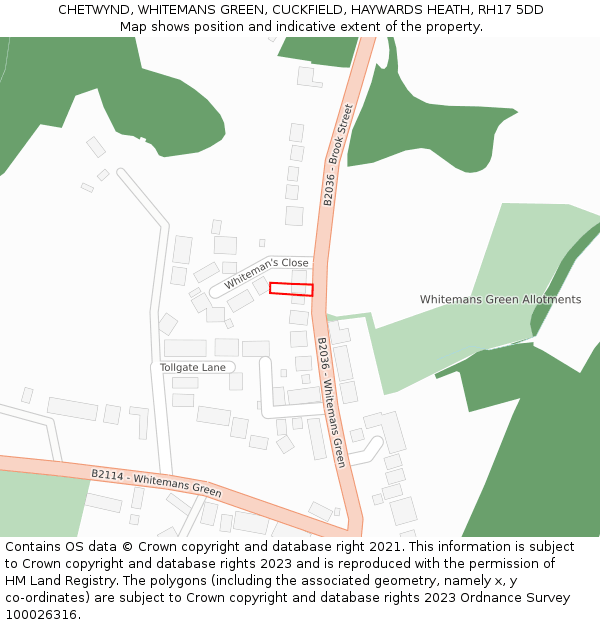 CHETWYND, WHITEMANS GREEN, CUCKFIELD, HAYWARDS HEATH, RH17 5DD: Location map and indicative extent of plot