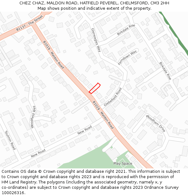 CHEZ CHAZ, MALDON ROAD, HATFIELD PEVEREL, CHELMSFORD, CM3 2HH: Location map and indicative extent of plot