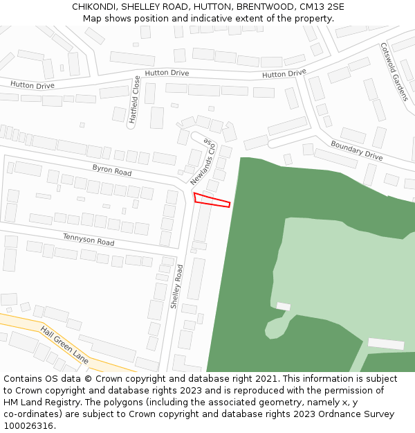 CHIKONDI, SHELLEY ROAD, HUTTON, BRENTWOOD, CM13 2SE: Location map and indicative extent of plot