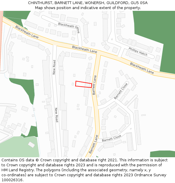 CHINTHURST, BARNETT LANE, WONERSH, GUILDFORD, GU5 0SA: Location map and indicative extent of plot