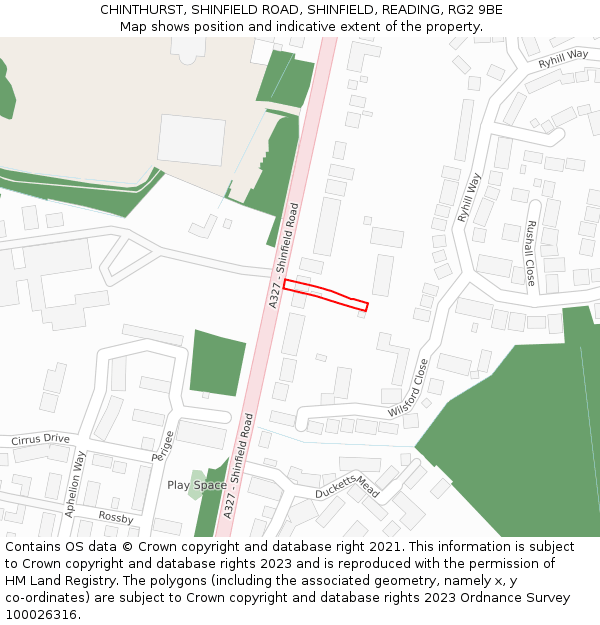 CHINTHURST, SHINFIELD ROAD, SHINFIELD, READING, RG2 9BE: Location map and indicative extent of plot