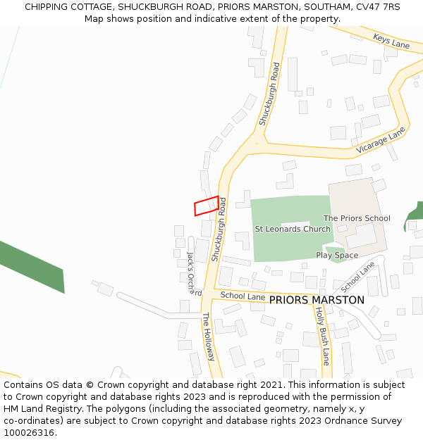 CHIPPING COTTAGE, SHUCKBURGH ROAD, PRIORS MARSTON, SOUTHAM, CV47 7RS: Location map and indicative extent of plot