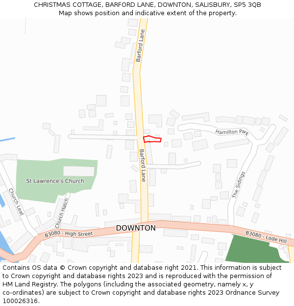 CHRISTMAS COTTAGE, BARFORD LANE, DOWNTON, SALISBURY, SP5 3QB: Location map and indicative extent of plot