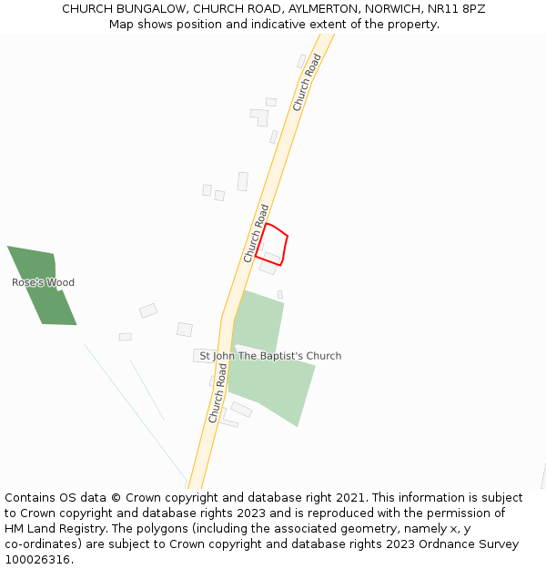 CHURCH BUNGALOW, CHURCH ROAD, AYLMERTON, NORWICH, NR11 8PZ: Location map and indicative extent of plot