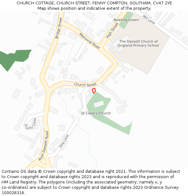 CHURCH COTTAGE, CHURCH STREET, FENNY COMPTON, SOUTHAM, CV47 2YE: Location map and indicative extent of plot