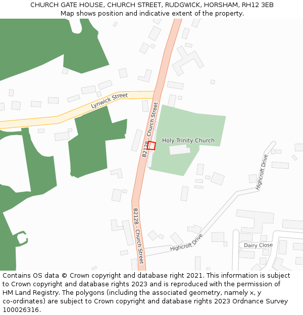 CHURCH GATE HOUSE, CHURCH STREET, RUDGWICK, HORSHAM, RH12 3EB: Location map and indicative extent of plot