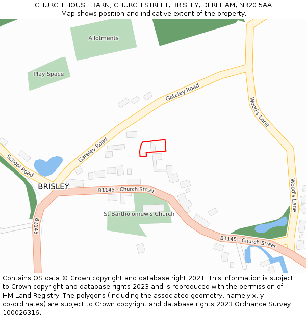 CHURCH HOUSE BARN, CHURCH STREET, BRISLEY, DEREHAM, NR20 5AA: Location map and indicative extent of plot