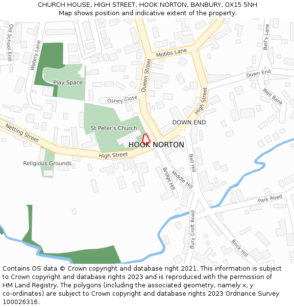 CHURCH HOUSE, HIGH STREET, HOOK NORTON, BANBURY, OX15 5NH: Location map and indicative extent of plot