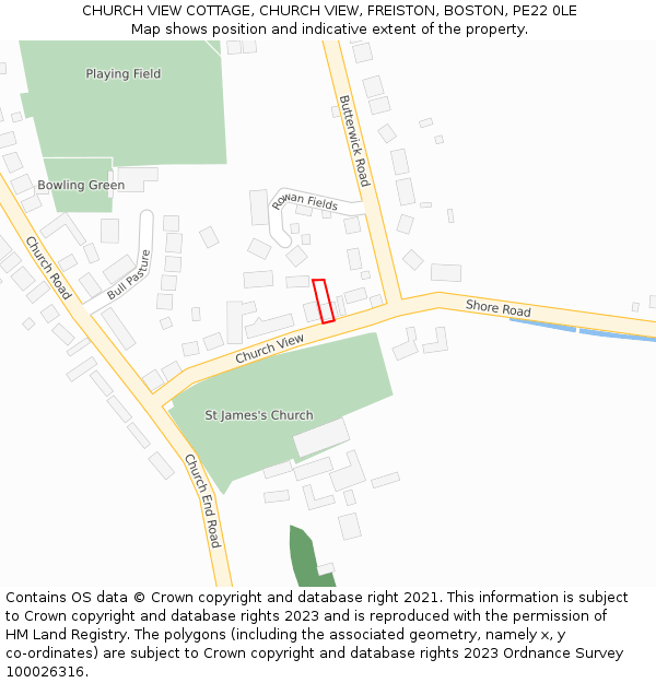 CHURCH VIEW COTTAGE, CHURCH VIEW, FREISTON, BOSTON, PE22 0LE: Location map and indicative extent of plot