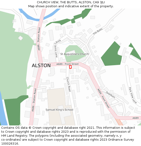 CHURCH VIEW, THE BUTTS, ALSTON, CA9 3JU: Location map and indicative extent of plot