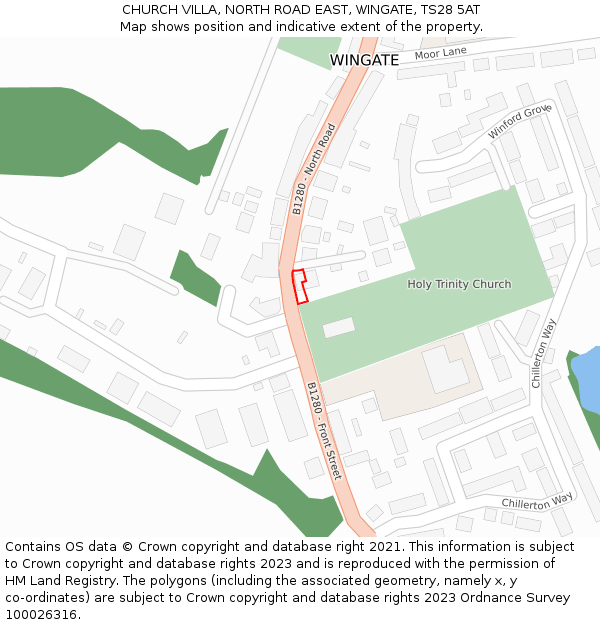 CHURCH VILLA, NORTH ROAD EAST, WINGATE, TS28 5AT: Location map and indicative extent of plot