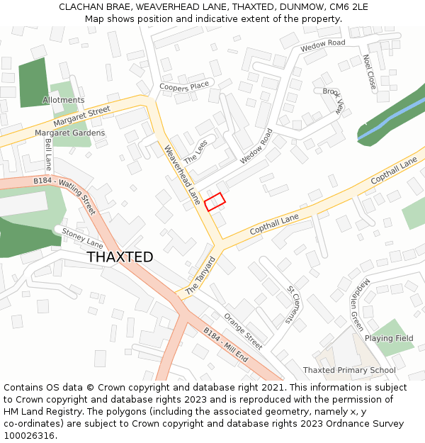 CLACHAN BRAE, WEAVERHEAD LANE, THAXTED, DUNMOW, CM6 2LE: Location map and indicative extent of plot