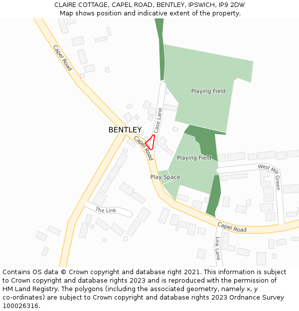 CLAIRE COTTAGE, CAPEL ROAD, BENTLEY, IPSWICH, IP9 2DW: Location map and indicative extent of plot