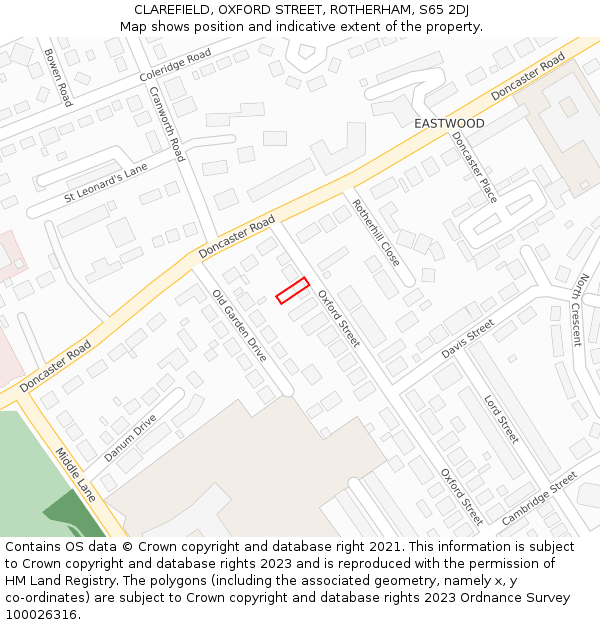 CLAREFIELD, OXFORD STREET, ROTHERHAM, S65 2DJ: Location map and indicative extent of plot