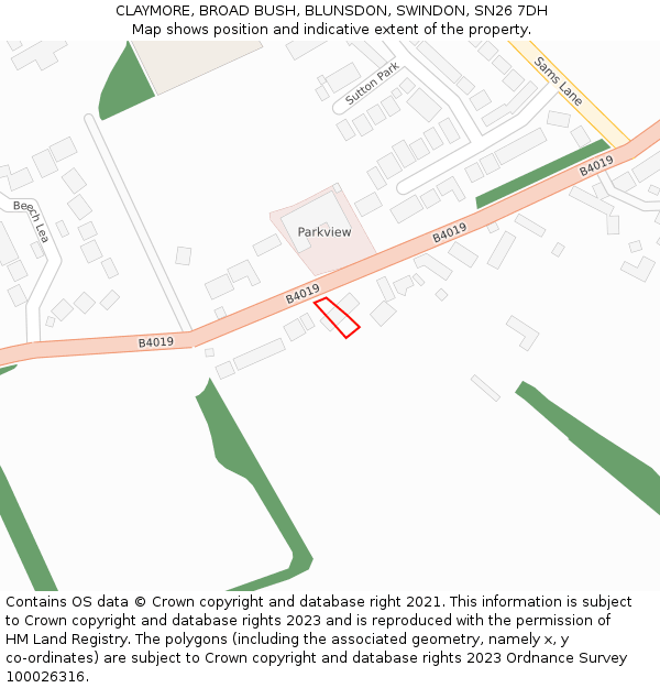 CLAYMORE, BROAD BUSH, BLUNSDON, SWINDON, SN26 7DH: Location map and indicative extent of plot