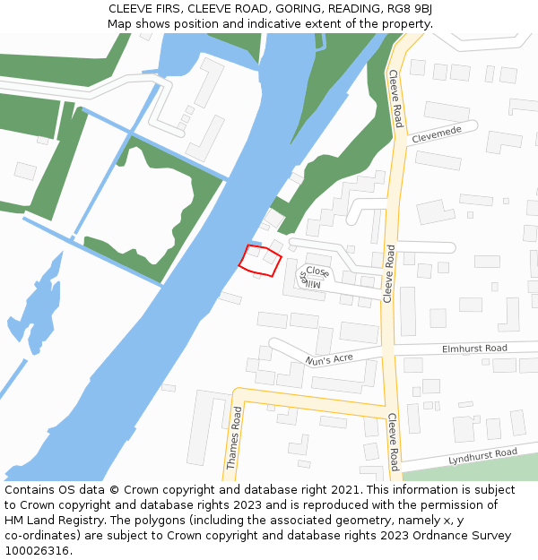 CLEEVE FIRS, CLEEVE ROAD, GORING, READING, RG8 9BJ: Location map and indicative extent of plot