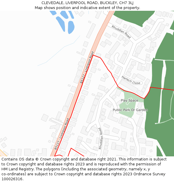 CLEVEDALE, LIVERPOOL ROAD, BUCKLEY, CH7 3LJ: Location map and indicative extent of plot