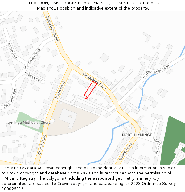 CLEVEDON, CANTERBURY ROAD, LYMINGE, FOLKESTONE, CT18 8HU: Location map and indicative extent of plot