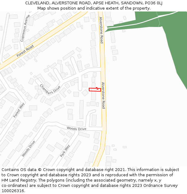 CLEVELAND, ALVERSTONE ROAD, APSE HEATH, SANDOWN, PO36 0LJ: Location map and indicative extent of plot