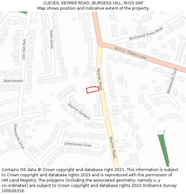 CLEVES, KEYMER ROAD, BURGESS HILL, RH15 0AP: Location map and indicative extent of plot