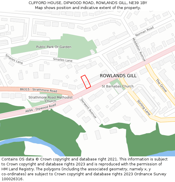 CLIFFORD HOUSE, DIPWOOD ROAD, ROWLANDS GILL, NE39 1BY: Location map and indicative extent of plot