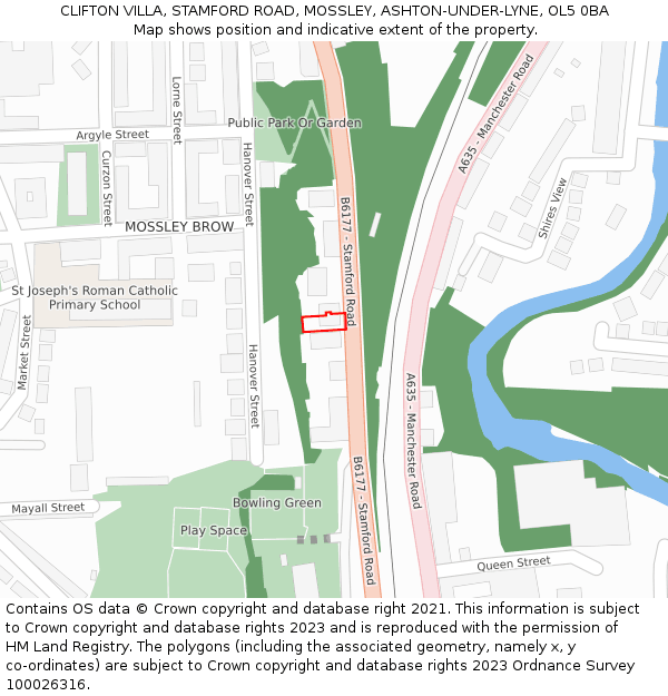 CLIFTON VILLA, STAMFORD ROAD, MOSSLEY, ASHTON-UNDER-LYNE, OL5 0BA: Location map and indicative extent of plot