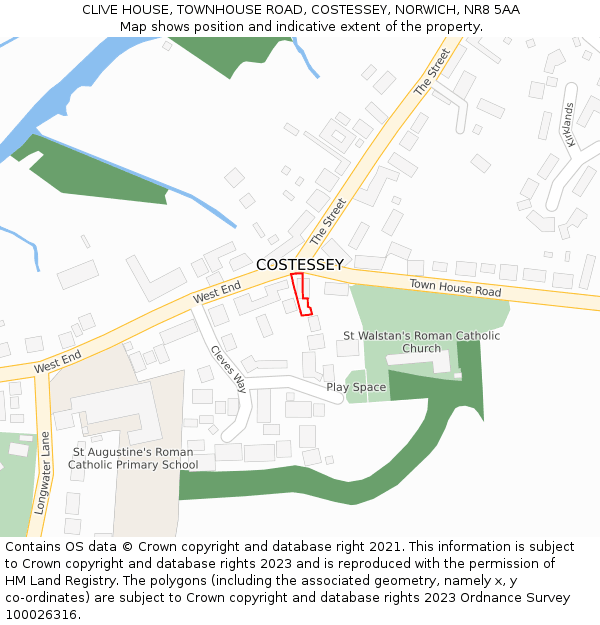 CLIVE HOUSE, TOWNHOUSE ROAD, COSTESSEY, NORWICH, NR8 5AA: Location map and indicative extent of plot