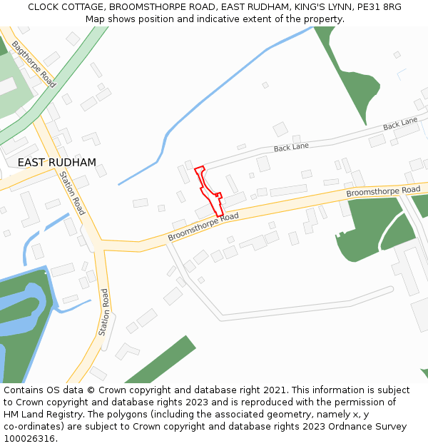 CLOCK COTTAGE, BROOMSTHORPE ROAD, EAST RUDHAM, KING'S LYNN, PE31 8RG: Location map and indicative extent of plot