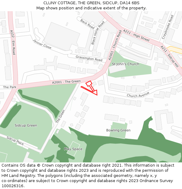 CLUNY COTTAGE, THE GREEN, SIDCUP, DA14 6BS: Location map and indicative extent of plot