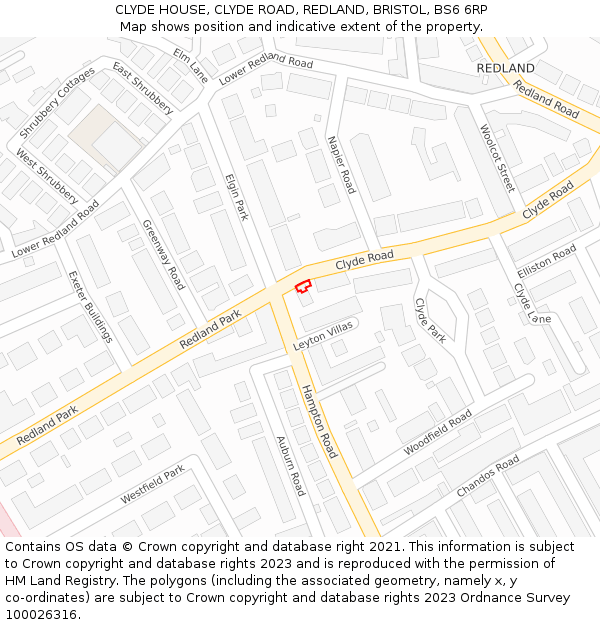 CLYDE HOUSE, CLYDE ROAD, REDLAND, BRISTOL, BS6 6RP: Location map and indicative extent of plot